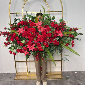 พวงหรีดดอกไม้ประดิษฐ์สีแดงเบอร์กันดีสำหรับงานศพในวันรำลึก แสดงความเสียใจ วางบนโลงศพในสุสาน - Product Image 5