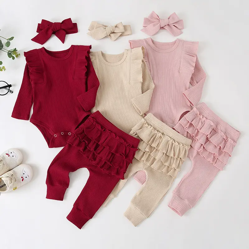 Ruffle T-shirt Romper Tops Leggings Pant Outfits Clothes Set Long Sleeve Fall Winter Clothing Newborn Infant Baby Girls 0-24M