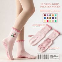 Chaussettes de yoga et de pilates Bioserica Era personnalisées avec logo brodé en coton, antidérapantes, roses, mignonnes, pour femmes