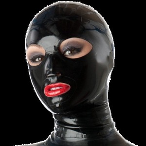 Máscara <span class=keywords><strong>de</strong></span> látex Fetish Hooded Látex natural Caucho negro Con capucha Ojos grandes abiertos Boca Sexy Headwear - Product Image 2