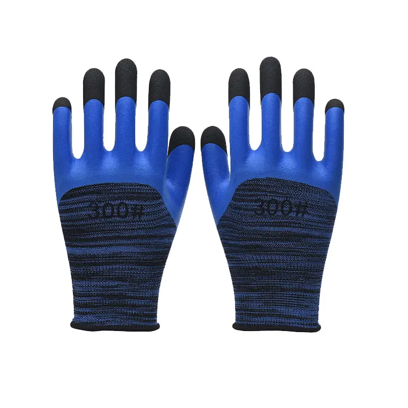 Nylon Polyester Liner Coated Black Wrinkle Safety Construction Working Heavy Duty Safety Hand Latex Rubber Protective hand glove