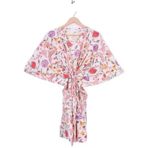 ชุดคาฟตันผ้าฝ้ายขายส่งคุณภาพดี, คาฟตันลายดอกไม้สไตล์อินเดีย, ชุดเดรสคาฟตันผ้าฝ้ายลายดอกไม้, เสื้อคลุมโบโฮไซส์ใหญ่ราคาขายส่ง - Product Image 6