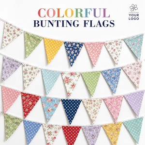 Banderines de Tela con Logotipo Personalizado, Triangulares y Coloridos, para Decoración de Fiestas, Eventos, Bodas y Hogar - Product Image 1