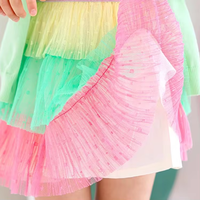 Rok Tutu Tulle Bertingkat Pelangi Pastel untuk Anak Perempuan, Rok Kecil Putri Tari Anak-anak dengan Pinggang Berkilau Berlapis Jaring, Butik Pakaian