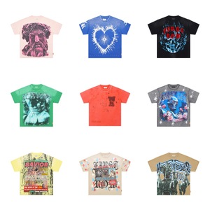 T-shirt à manches courtes en pur coton, effet vieilli, avec impression directe à l'encre blanche et broderie de pierres précieuses, <span class=keywords><strong>série</strong></span> Los Angeles Street - Product Image 1