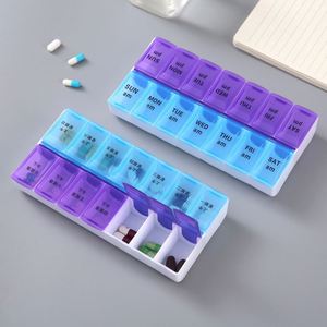 Boîte hebdomadaire, emballée séparément pour le matin et le soir, boîte à pilules portable à 14 compartiments, distributeur de médicaments à 14 compartiments, rangement personnalisé - Product Image 1