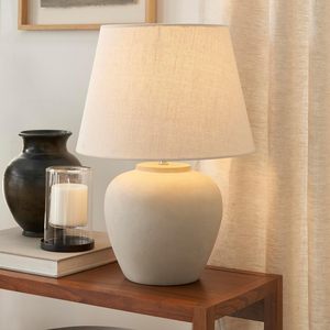 Rustic Terracotta <strong>Ceramic</strong> <strong>Table</strong> <strong>Lamp</strong> With Fabric Shade Bedside Nightstand <strong>Lamp</strong> For Bedroom Living Room Entryway - Product Image 1
