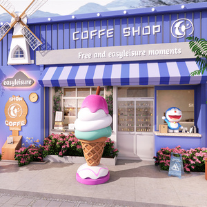 Tượng điêu khắc kem ốc quế 3D chân thực bằng bọt xốp, nghệ thuật trang trí món tráng miệng cho cửa hàng kem, chủ đề mùa hè, tượng resin trưng bày bán lẻ - Product Image 1