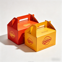 Caja para Pollo Frito Personalizada, de Papel Desechable Seguro para Alimentos con Asa, para Comida Rápida para Llevar