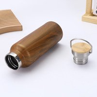 Botella de Agua Deportiva de Boca Ancha con Aislamiento de Doble Pared y Diseño de Madera Impresa por Transferencia de Agua, Fabricada en Acero Inoxidable 304, para Uso en Exteriores