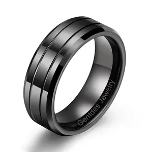 Gentdes珠宝8毫米黑色斜边钨环碳化钨板男士结婚戒指