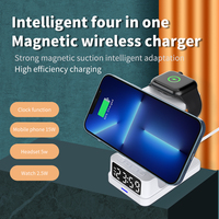 Intelligente 4 In 1 Magnetische Draadloze Oplader Klok Digitale Wekker Draadloze Oplader Station Voor Slimme Telefoon