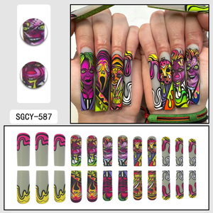 Lot de 24 <span class=keywords><strong>Faux</strong></span> <span class=keywords><strong>Ongles</strong></span> <span class=keywords><strong>d</strong></span>'<span class=keywords><strong>Halloween</strong></span> Style Français en ABS, Longs, Forme Cercueil, à Presser - Product Image 5