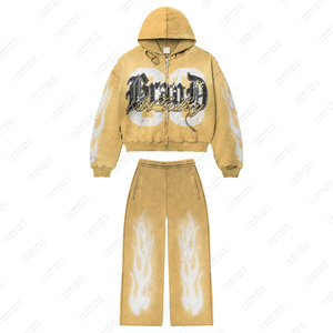 Survêtement d'été unisexe personnalisable et respirant pour homme, avec sweat à capuche zippé oversize et pantalon de survêtement évasé en Terylene/Polyester 400G Smart - Product Image 4