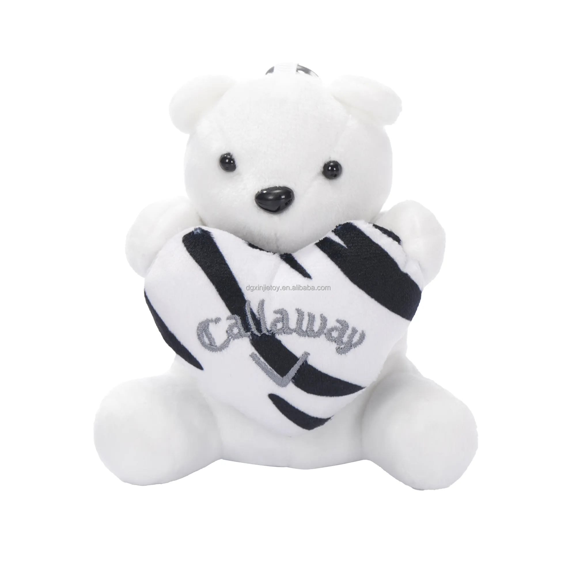 Custom 10 cm and above stuffed animal toy key chain Little white Teddy Bear pendant with a love bear pillow in his hand