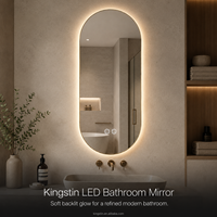 Kingstin Miroir Bain Ovale LED avec Cadre: Miroir Smart Coiffeuse, Heure & Logo Pers.