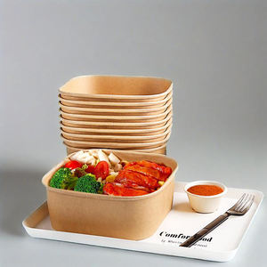 Bol rectangulaire jetable de haute qualité en papier kraft, de qualité alimentaire, anti-fuite et anti-graisse, pour sushis, salades et nouilles - Product Image 5