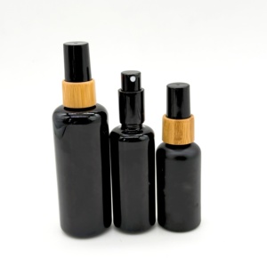 50ml Black Glass <strong>Spray</strong> Bottle with Bamboo Lids Luxury 30ml 50ml Black <strong>Spray</strong> Glass Bottle Round Cheap Oil Glass <strong>Spray</strong> Bottles - Product Image 3