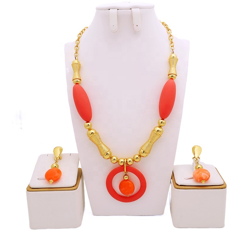 New Arrival Fashion Italian Jewelry Set 18k Gold Plated 2pcs Jewelry Set Alloy Long Chain And Earrings For Women African