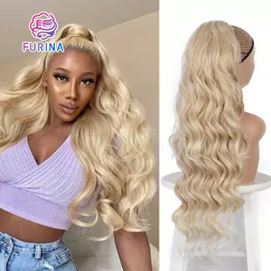 FURINA Vente en gros Extensions de cheveux synthétiques super douces longues bouclées crépues Deep Wave I-tip Queue de cheval à cordon avec peigne Clip-in - Product Image 6