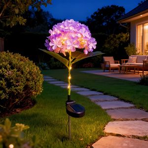Lampe solaire de jardin IP65, LED de type luciole, à poser au sol, motif fleur d'hortensia, pour routes et jardins - Product Image 5