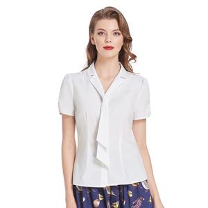 BPS02071 Bp Delle Donne di Stile Classico Tie Decorato <span class=keywords><strong>Camicia</strong></span> Top a Manica Corta Notch Risvolto Curved Hem Camicetta - Product Image 4