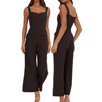 Combinaisons élégantes pour femmes, personnalisables OEM, à faible MOQ, avec bretelles larges, col cœur, coupe large, style culotte, pour le bureau
