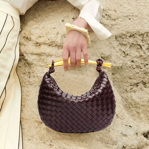 Solid Color Genuine Leather Waterproof Summer Dumpling Bag Handbag Woven Tote Saddle Bag Zipper Single Strap Half Moon <strong>Sardine</strong> - Product Image 1