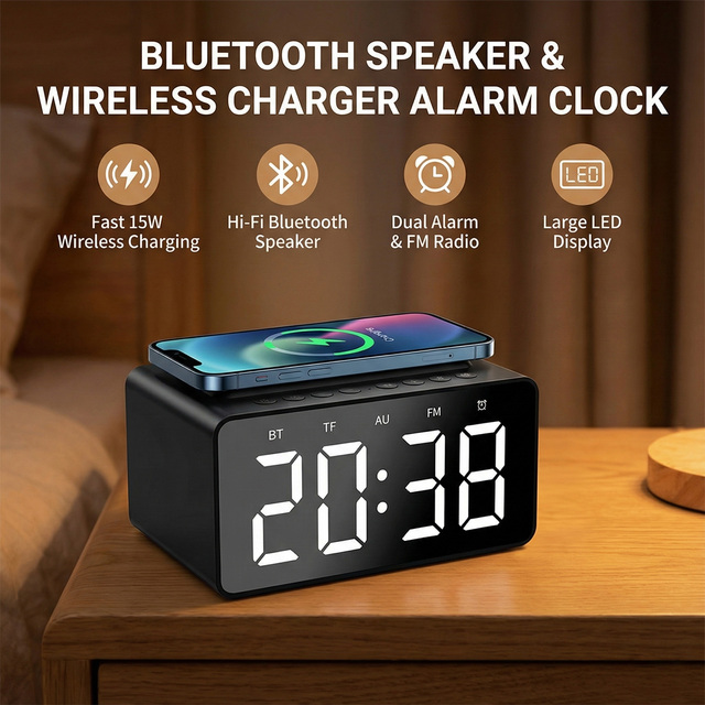 Customizable White Square Modern LED Digital Alarm Clock Radio Hotel Use Wireless Electronic Wall Clock Office Electric