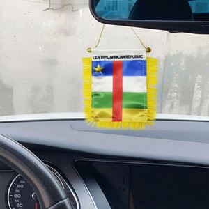 Drapeau de voiture personnalisé en satin de la République centrafricaine, mini-drapeau avec pompons jaunes - Product Image 2