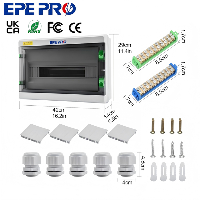 Waterproof 18Way IP66 Waterproof DIN Rail MCB Indoor/Outdoor Solar Power Distribution Box with Bus Bars for Electrical Panels