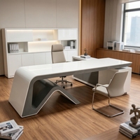Bureau de direction modulaire en bois blanc et gris, design moderne en forme de L, personnalisable