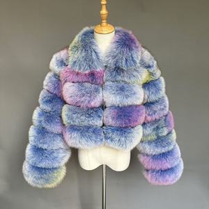 แจ็กเก็ตสั้นขนสุนัขจิ้งจอก100% ขนเฟอร์ขนยาวจริงเสื้อผ้าขนสัตว์อบอุ่นแบบมีซิปพิเศษสีฟ้าผสมพิเศษ - Product Image 3