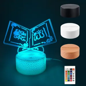 Ornamen meja Lebaran 2023, Gurbang Muslim ornamen Festival kamar tidur hadiah Lebaran Ramadan 3D lampu malam