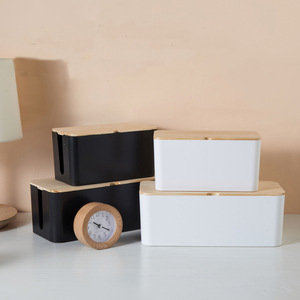 Office Organizer Cable <b>Storage</b> <b>Box</b> With Wooden <b>Lid</b> Desktop Power Cord Data Cable Manager Rectangle Covered Standing Type - Product Image 2