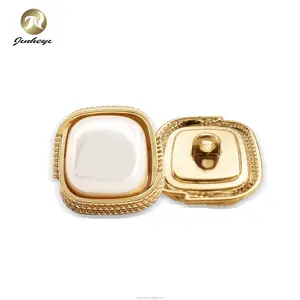 Luxury Fashion Design Zinc Alloy White Square Pearl Buttons With Gold Rim Middle Bead Shank Buttons Pearl