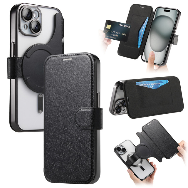Magnetic Stand PU Leather Wallet Foldable Flip Cover Mobile Phone Case for iPhone 17 16 Pro Max 15 14 13 12 Protective Cover