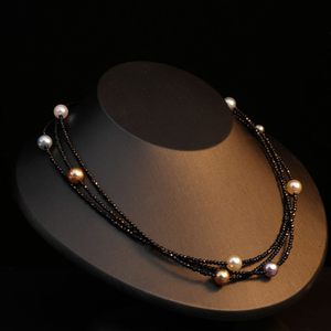 Collier à plusieurs rangs en perles pour femmes, imitation perle, chaîne noire, bijoux de mode, style élégant pour un usage quotidien - Product Image 1