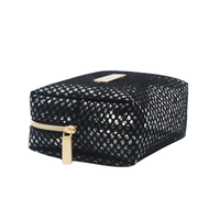 Mini sac en maille nid d'abeille personnalisé avec étiquette, pochette cosmétique en maille noire, porte-monnaie avec étiquette