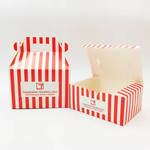 Boîtes à emporter <span class=keywords><strong>de</strong></span> <span class=keywords><strong>poulet</strong></span> frit à rayures rouges et blanches rétro avec poignée Récipient alimentaire en papier pour collations chaudes et restauration rapide - Product Image 1