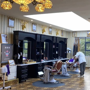 Miroir de barbier rétro, table de salon de <span class=keywords><strong>coiffure</strong></span> en bois avec lampe pour coupe de cheveux, spécialisé pour les salons de <span class=keywords><strong>coiffure</strong></span> masculins - Product Image 5