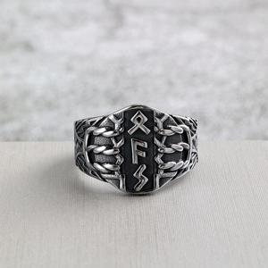 Vintage Stainless Steel Men's <b>Ring</b> Nordic Viking Runes Punk Style Geometric Design Gift Jewelry - Product Image 3