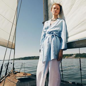 Kimono Lungo da Donna Olaesa 2026 in <span class=keywords><strong>Lino</strong></span> Giallo per Vacanze al Mare, Stile Boho, Maniche Lunghe, 100% <span class=keywords><strong>Lino</strong></span> - Product Image 5