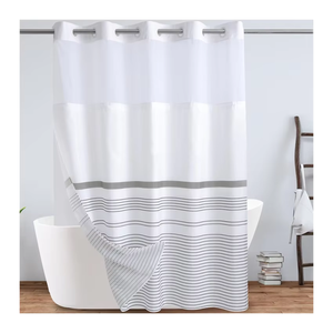 Boho Gris Rayé Hôtel Tissu <span class=keywords><strong>Rideau</strong></span> De Douche Lavable En Machine Avec Encliquetable Doublure Amovible pour Salle De Bains Baignoires Spa - Product Image 1