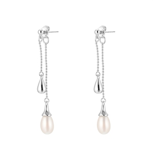 Boucles d'oreilles goutte d'eau en argent 925, style long pour femme, amincissent le visage, élégantes et gracieuses, fil d'oreille perlé - Product Image 5