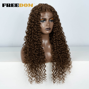 Perruques à dentelle frontale bouclée FREEDOM, fibre haute température, femmes noires, 30 pouces, pour brun, blond, rouge, dentelle résistante à la chaleur, perruque de cosplay - Product Image 4