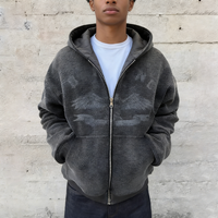 Veste à capuche zippée courte et ample pour homme, personnalisée, réversible, en tricot gaufré, effet délavé camouflage, à épaules tombantes, coupe oversize