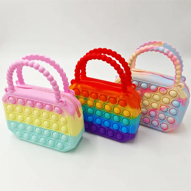 Stress abbau Spielzeug presse Blase Silikon Umhängetaschen Rucksack pädagogische Kinder Sensorische Regenbogen Zappeln Handtasche