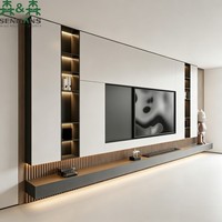Mueble de TV Flotante SLS con Chimenea Lineal, Estantes de Vidrio, Retroiluminación LED y Consola Minimalista