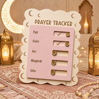 Tableau de suivi de prière en bois Pafu pour enfants – Liste de contrôle islamique du Salah pour le Ramadan – Décoration éducative pour la prière quotidienne